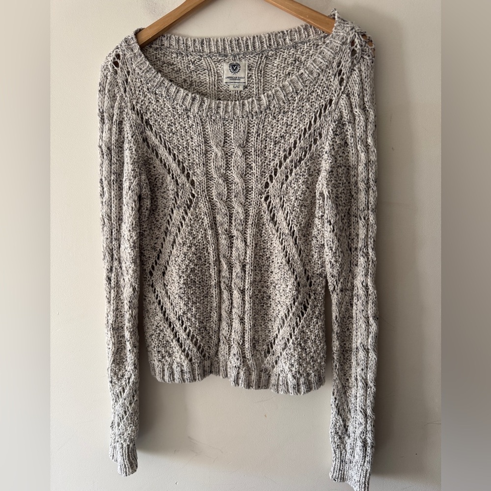 American Eagle Marled‎ Gray Chunky Knit Y2K Sweater